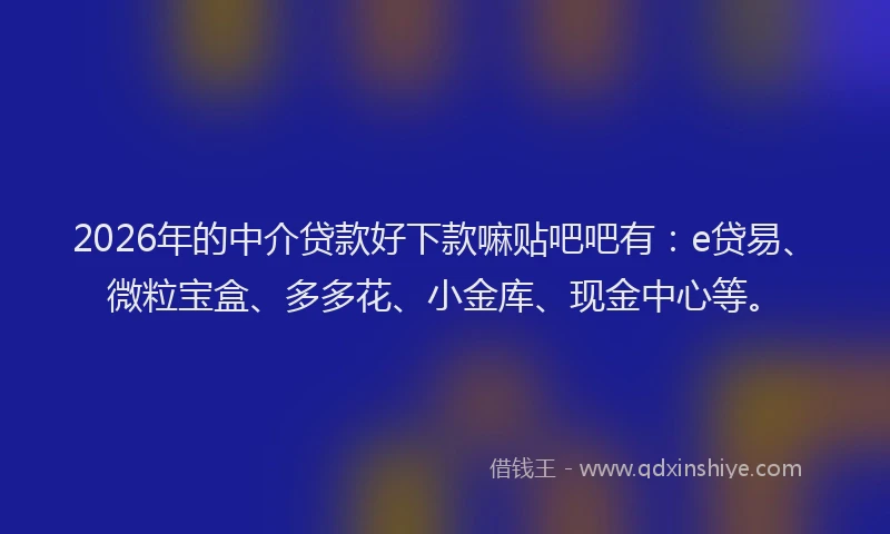 2026年的中介贷款好下款嘛贴吧吧有：e贷易、微粒宝盒、多多花、小金库、现金中心等。