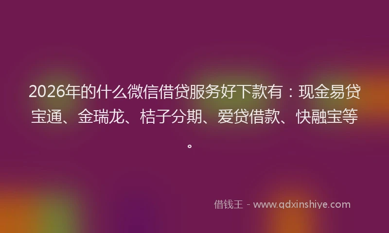 2026年的什么微信借贷服务好下款有：现金易贷宝通、金瑞龙、桔子分期、爱贷借款、快融宝等。