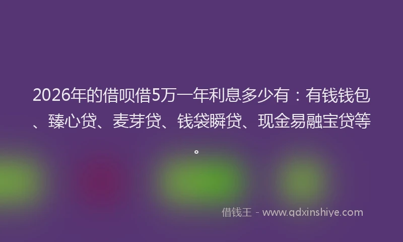 2026年的借呗借5万一年利息多少有：有钱钱包、臻心贷、麦芽贷、钱袋瞬贷、现金易融宝贷等。