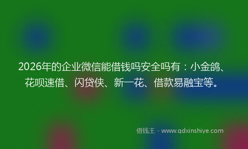2026年的企业微信能借钱吗安全吗有：小金鸽、花呗速借、闪贷侠、新一花、借款易融宝等。