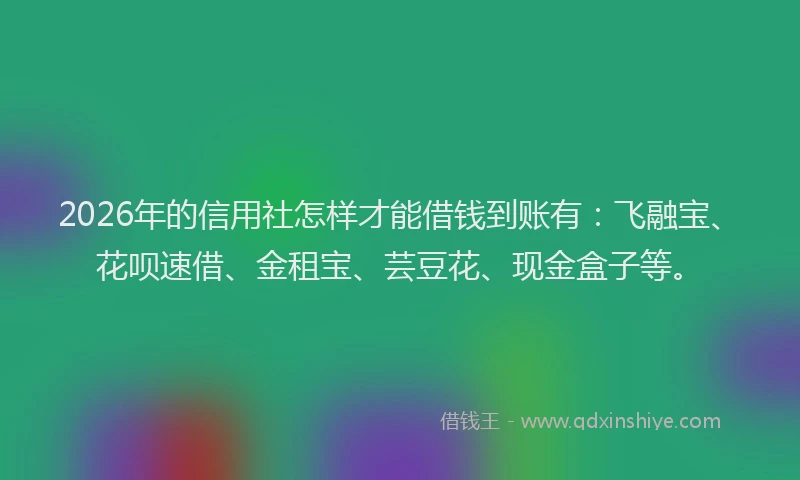 2026年的信用社怎样才能借钱到账有：飞融宝、花呗速借、金租宝、芸豆花、现金盒子等。