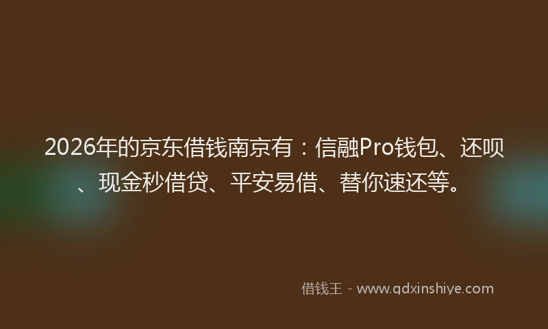 2026年的京东借钱南京有：信融Pro钱包、还呗、现金秒借贷、平安易借、替你速还等。