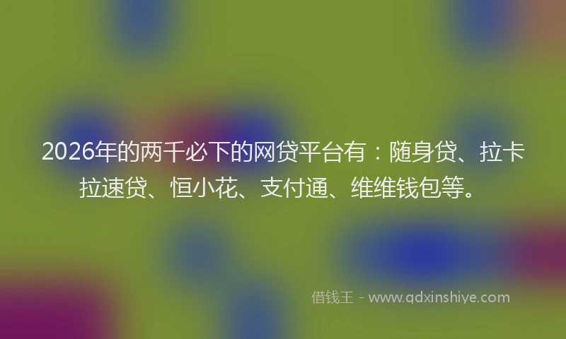 2026年的两千必下的网贷平台有：随身贷、拉卡拉速贷、恒小花、支付通、维维钱包等。