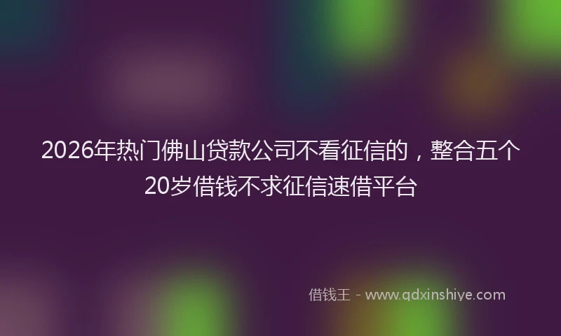 2026年热门佛山贷款公司不看征信的，整合五个20岁借钱不求征信速借平台