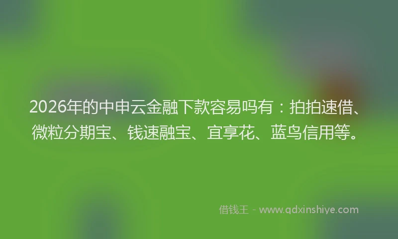 2026年的中申云金融下款容易吗有：拍拍速借、微粒分期宝、钱速融宝、宜享花、蓝鸟信用等。