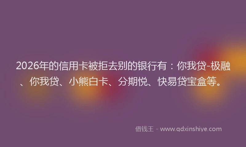 2026年的信用卡被拒去别的银行有：你我贷-极融、你我贷、小熊白卡、分期悦、快易贷宝盒等。