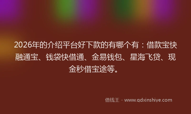 2026年的介绍平台好下款的有哪个有：借款宝快融通宝、钱袋快借通、金易钱包、星海飞贷、现金秒借宝途等。