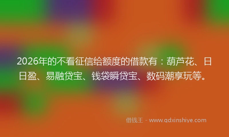 2026年的不看征信给额度的借款有：葫芦花、日日盈、易融贷宝、钱袋瞬贷宝、数码潮享玩等。
