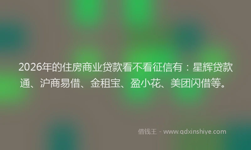 2026年的住房商业贷款看不看征信有：星辉贷款通、沪商易借、金租宝、盈小花、美团闪借等。