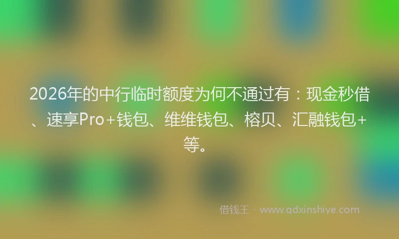 2026年的中行临时额度为何不通过有：现金秒借、速享Pro+钱包、维维钱包、榕贝、汇融钱包+等。