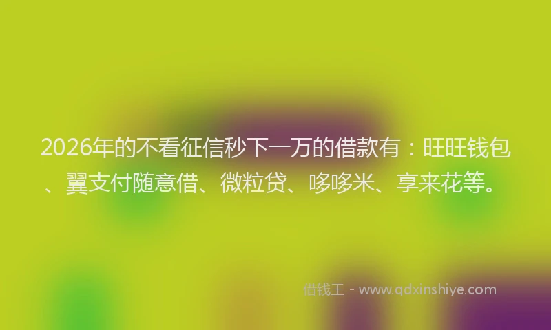 2026年的不看征信秒下一万的借款有：旺旺钱包、翼支付随意借、微粒贷、哆哆米、享来花等。