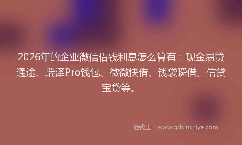 2026年的企业微信借钱利息怎么算有：现金易贷通途、瑞泽Pro钱包、微微快借、钱袋瞬借、信贷宝贷等。
