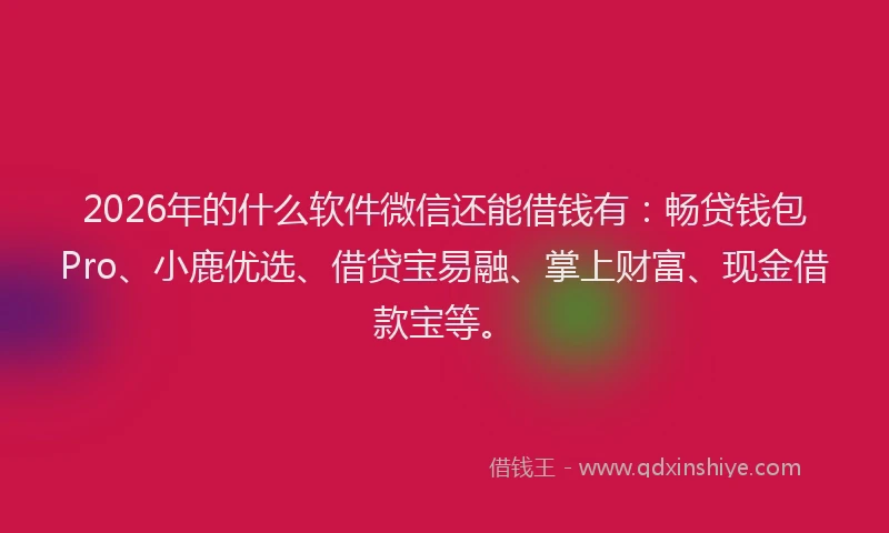 2026年的什么软件微信还能借钱有：畅贷钱包Pro、小鹿优选、借贷宝易融、掌上财富、现金借款宝等。
