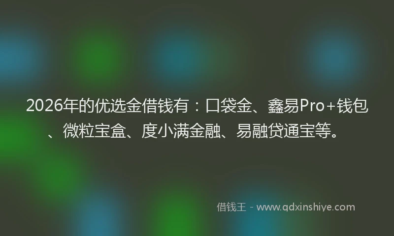 2026年的优选金借钱有：口袋金、鑫易Pro+钱包、微粒宝盒、度小满金融、易融贷通宝等。
