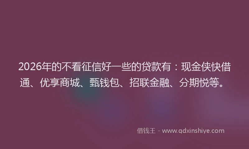 2026年的不看征信好一些的贷款有：现金侠快借通、优享商城、甄钱包、招联金融、分期悦等。