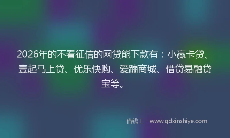 2026年的不看征信的网贷能下款有：小赢卡贷、壹起马上贷、优乐快购、爱蹦商城、借贷易融贷宝等。