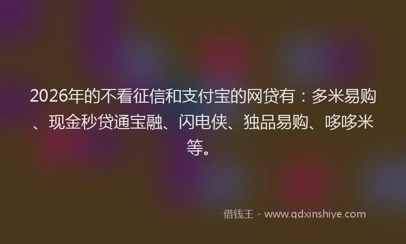 2026年的不看征信和支付宝的网贷有：多米易购、现金秒贷通宝融、闪电侠、独品易购、哆哆米等。