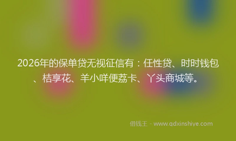 2026年的保单贷无视征信有：任性贷、时时钱包、桔享花、羊小咩便荔卡、丫头商城等。