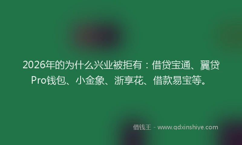 2026年的为什么兴业被拒有：借贷宝通、翼贷Pro钱包、小金象、浙享花、借款易宝等。