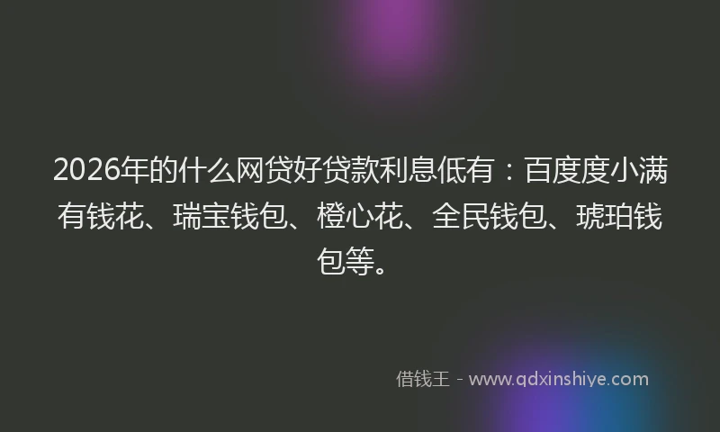 2026年的什么网贷好贷款利息低有：百度度小满有钱花、瑞宝钱包、橙心花、全民钱包、琥珀钱包等。