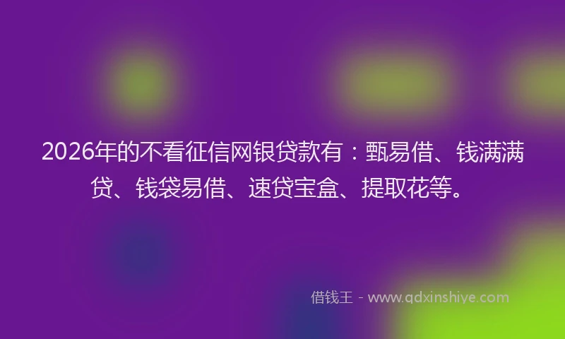 2026年的不看征信网银贷款有：甄易借、钱满满贷、钱袋易借、速贷宝盒、提取花等。