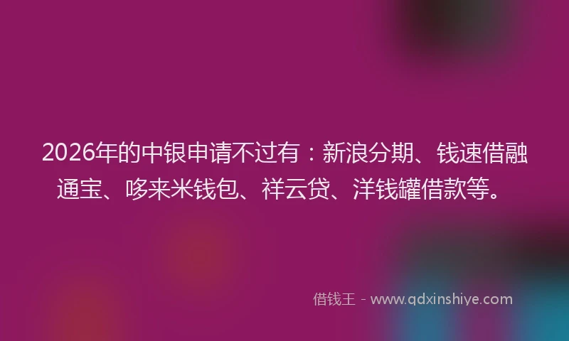 2026年的中银申请不过有：新浪分期、钱速借融通宝、哆来米钱包、祥云贷、洋钱罐借款等。