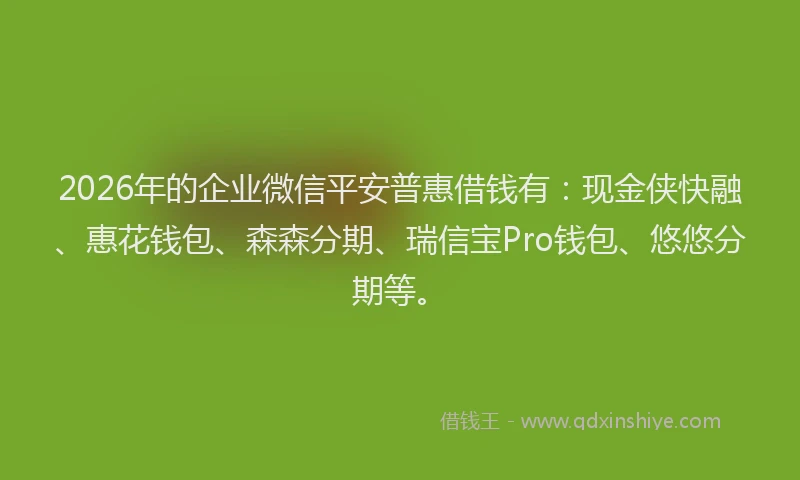 2026年的企业微信平安普惠借钱有：现金侠快融、惠花钱包、森森分期、瑞信宝Pro钱包、悠悠分期等。