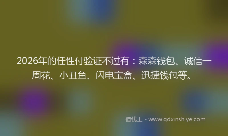 2026年的任性付验证不过有：森森钱包、诚信一周花、小丑鱼、闪电宝盒、迅捷钱包等。