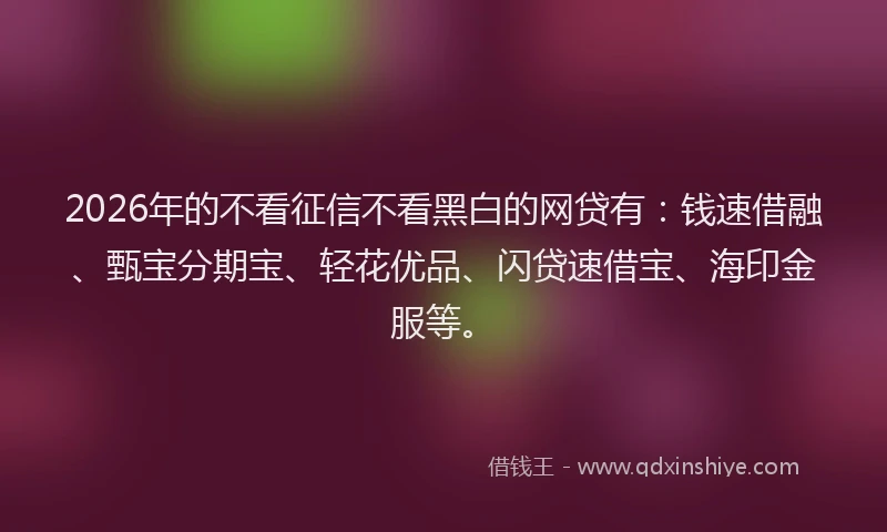 2026年的不看征信不看黑白的网贷有：钱速借融、甄宝分期宝、轻花优品、闪贷速借宝、海印金服等。