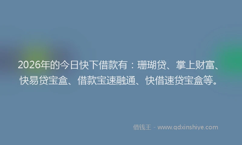 2026年的今日快下借款有：珊瑚贷、掌上财富、快易贷宝盒、借款宝速融通、快借速贷宝盒等。
