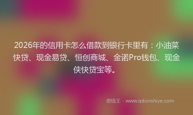 2026年的信用卡怎么借款到银行卡里有：小油菜快贷、现金易贷、恒创商城、金诺Pro钱包、现金侠快贷宝等。