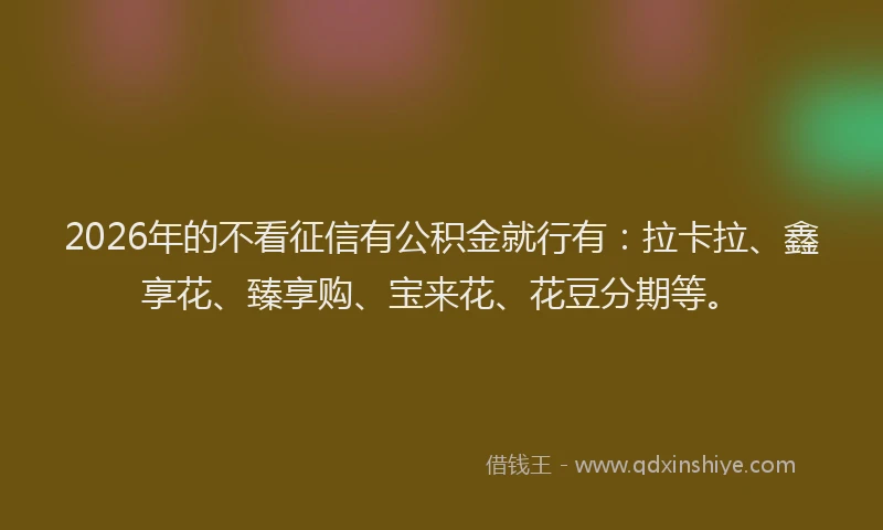 2026年的不看征信有公积金就行有：拉卡拉、鑫享花、臻享购、宝来花、花豆分期等。