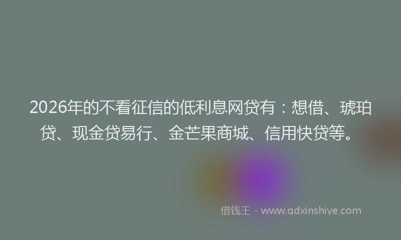 2026年的不看征信的低利息网贷有：想借、琥珀贷、现金贷易行、金芒果商城、信用快贷等。