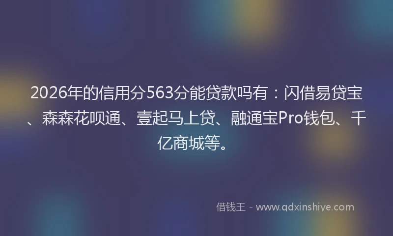 2026年的信用分563分能贷款吗有：闪借易贷宝、森森花呗通、壹起马上贷、融通宝Pro钱包、千亿商城等。