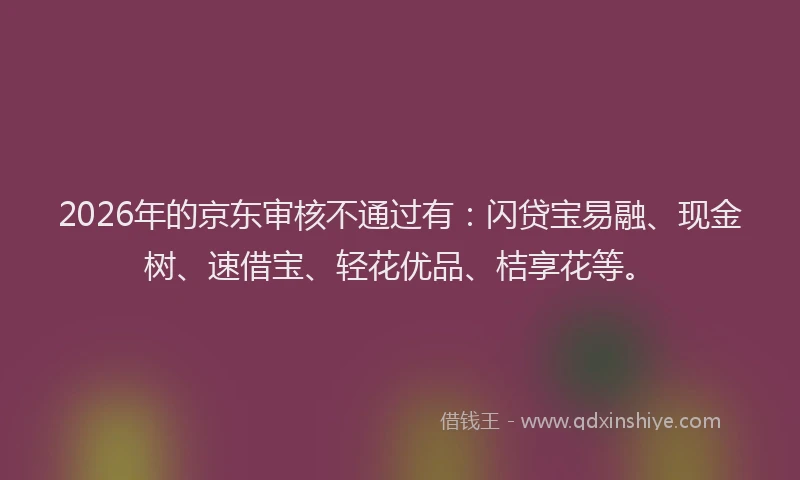 2026年的京东审核不通过有：闪贷宝易融、现金树、速借宝、轻花优品、桔享花等。
