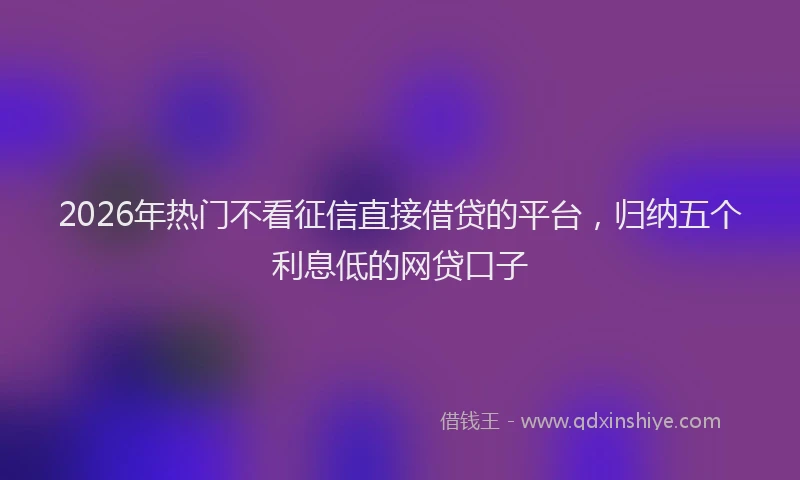 2026年热门不看征信直接借贷的平台，归纳五个利息低的网贷口子