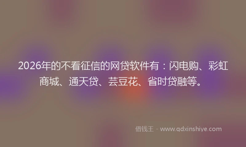 2026年的不看征信的网贷软件有：闪电购、彩虹商城、通天贷、芸豆花、省时贷融等。