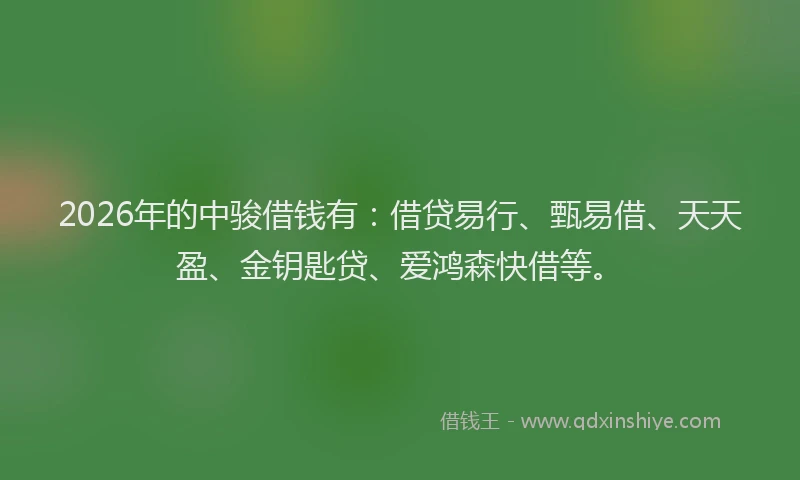 2026年的中骏借钱有：借贷易行、甄易借、天天盈、金钥匙贷、爱鸿森快借等。