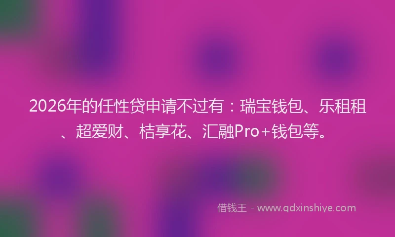 2026年的任性贷申请不过有：瑞宝钱包、乐租租、超爱财、桔享花、汇融Pro+钱包等。
