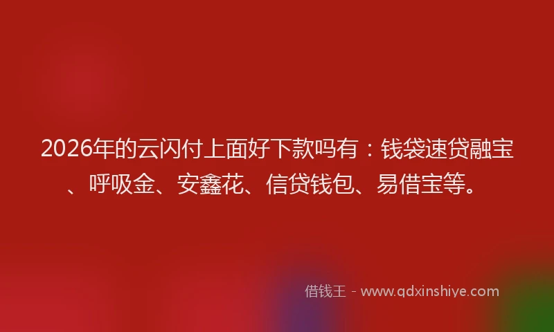 2026年的云闪付上面好下款吗有：钱袋速贷融宝、呼吸金、安鑫花、信贷钱包、易借宝等。