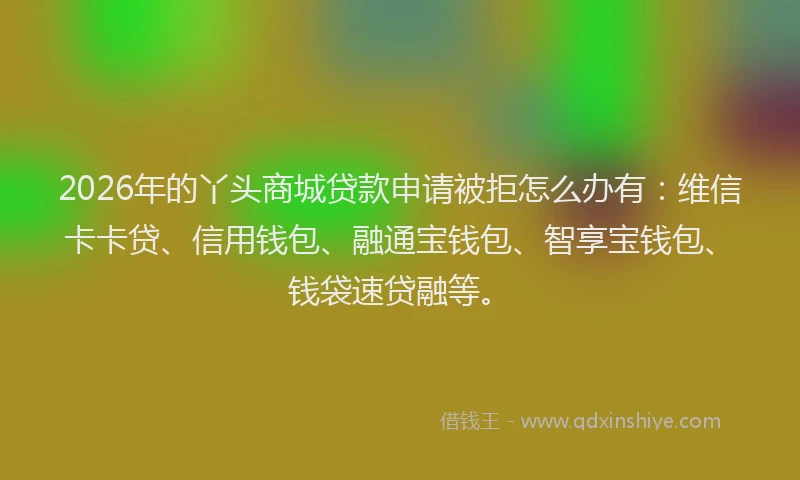 2026年的丫头商城贷款申请被拒怎么办有：维信卡卡贷、信用钱包、融通宝钱包、智享宝钱包、钱袋速贷融等。