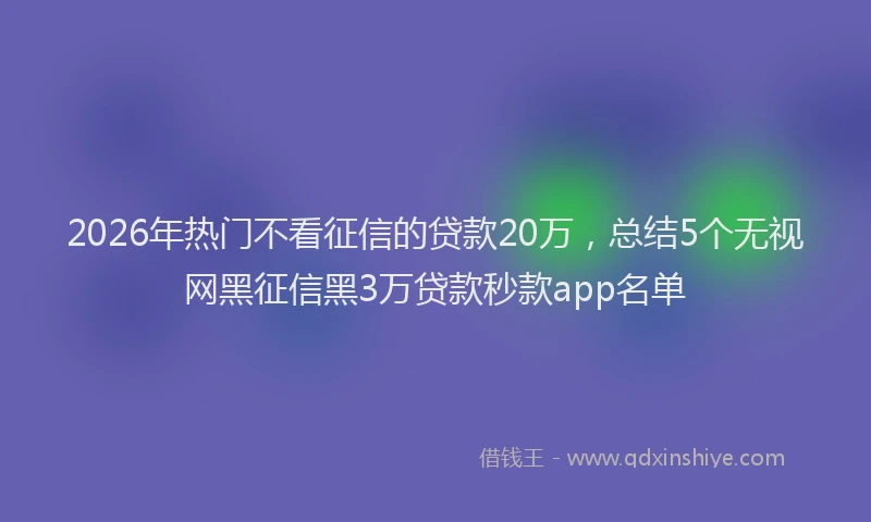 2026年热门不看征信的贷款20万，总结5个无视网黑征信黑3万贷款秒款app名单