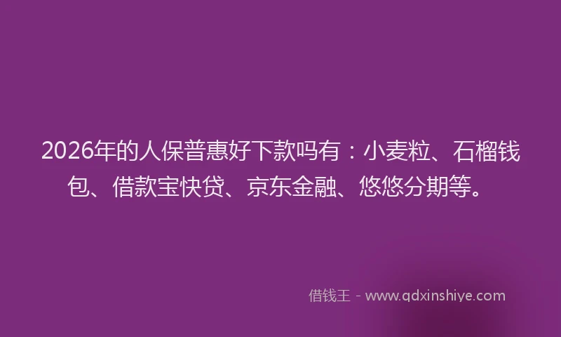 2026年的人保普惠好下款吗有：小麦粒、石榴钱包、借款宝快贷、京东金融、悠悠分期等。