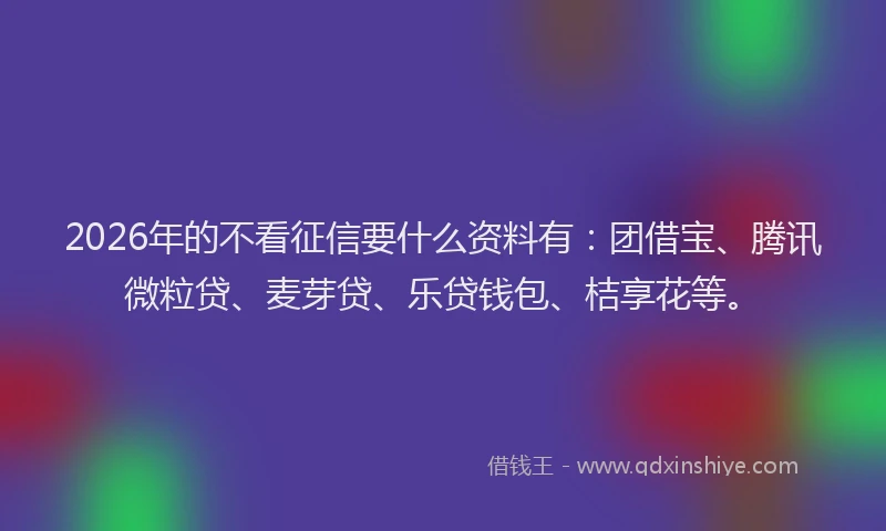 2026年的不看征信要什么资料有：团借宝、腾讯微粒贷、麦芽贷、乐贷钱包、桔享花等。