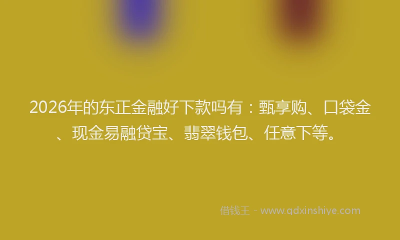2026年的东正金融好下款吗有：甄享购、口袋金、现金易融贷宝、翡翠钱包、任意下等。