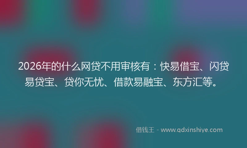 2026年的什么网贷不用审核有：快易借宝、闪贷易贷宝、贷你无忧、借款易融宝、东方汇等。