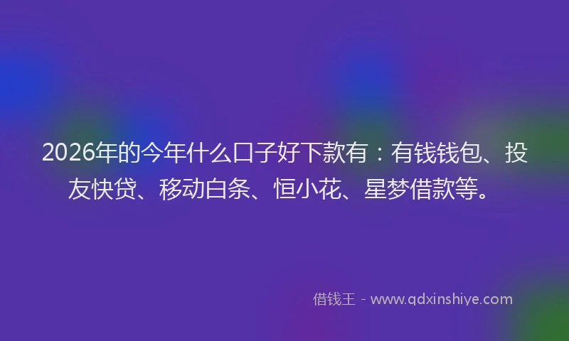 2026年的今年什么口子好下款有：有钱钱包、投友快贷、移动白条、恒小花、星梦借款等。
