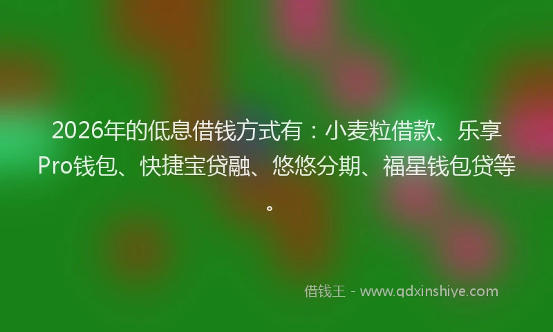 2026年的低息借钱方式有：小麦粒借款、乐享Pro钱包、快捷宝贷融、悠悠分期、福星钱包贷等。