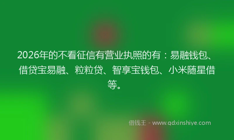 2026年的不看征信有营业执照的有：易融钱包、借贷宝易融、粒粒贷、智享宝钱包、小米随星借等。