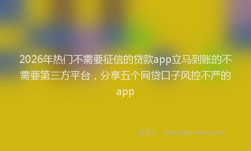 2026年热门不需要征信的贷款app立马到账的不需要第三方平台，分享五个网贷口子风控不严的app